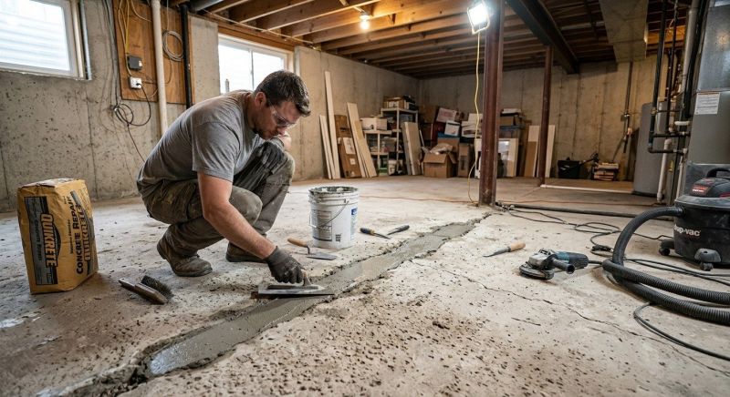 Cracked Basement Floor Repair in Pinckney, MI